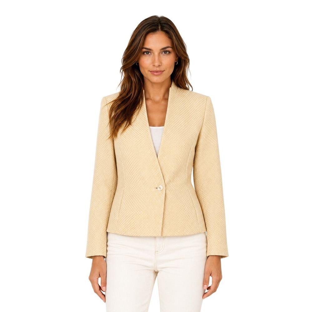 Vintage Worth New York Blazer Women's Size 8P Petite Yellow Silk Blend Jacket
